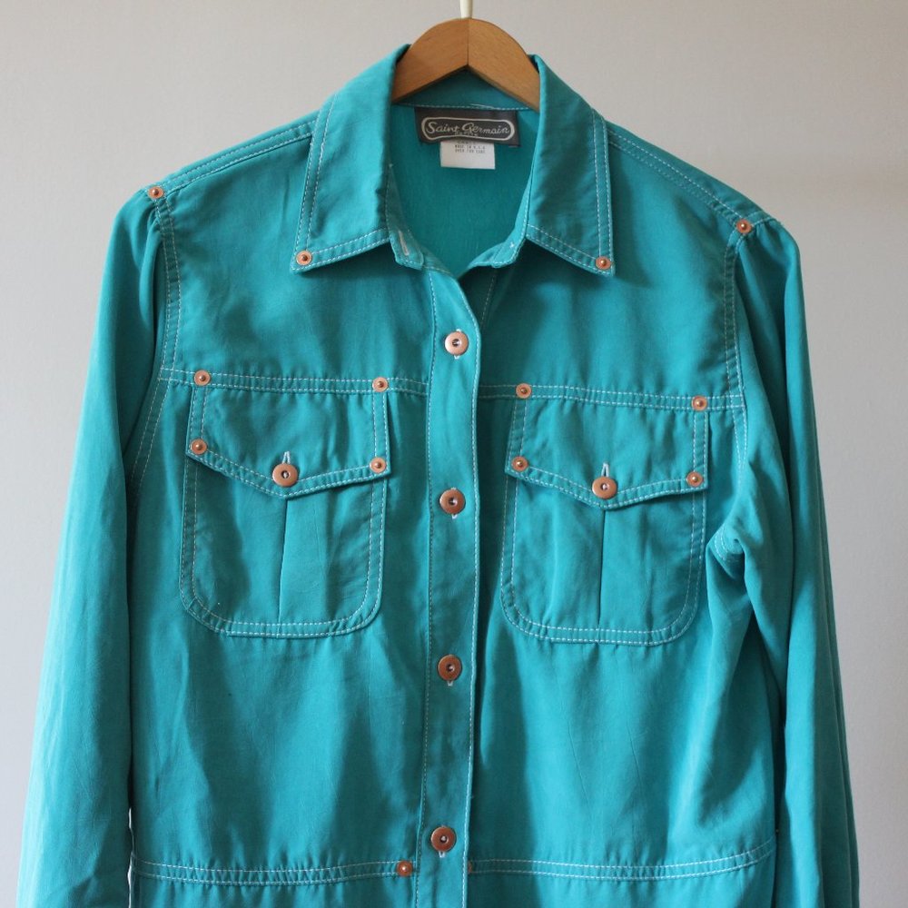 NWT Vintage Saint-Germain Paris Blue Button Up Shirt